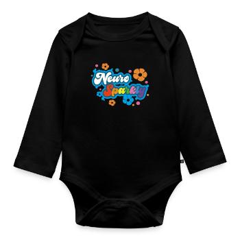 Neuro Sparkly Flower Rainbow Typography - Organic Longsleeve Baby Bodysuit - black - Front