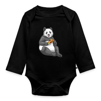 Panda Pizza - Baby Bio-Langarm-Body - Schwarz - Vorne