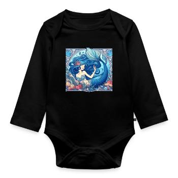 Meerjungfrau Nixe blaue Haare Art Nouveau Geschenk - Baby Bio-Langarm-Body - Schwarz - Vorne