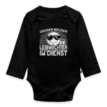 Großer Bruder Leibwächter im Dienst - Baby Bio-Langarm-Body - Schwarz - Vorne