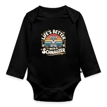 La vie est meilleure avec un chien Schnauzer - Body Bébé bio manches longues - noir - Devant