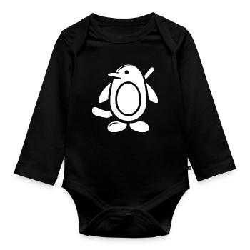 Pinguin Eishockey Silhouette Minimalistisch - Baby Bio-Langarm-Body - Schwarz - Vorne