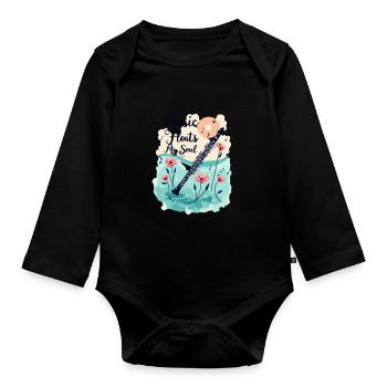 Clarinet with Flowers - Music floats my soul - Organic Longsleeve Baby Bodysuit - black - Front
