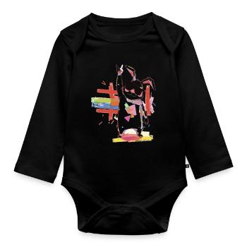 Regenbogenroboter Partystar - Baby Bio-Langarm-Body - Schwarz - Vorne