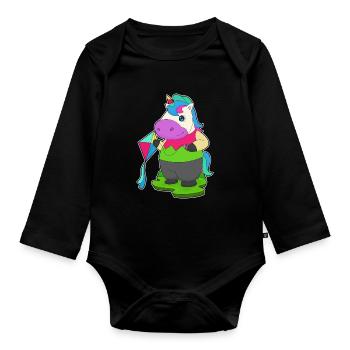Unicorn Kite Flying Kite - Organic Longsleeve Baby Bodysuit - black - Front