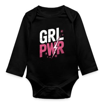 Women Power GRL PWR Girl Patriarchy Feminism - Organic Longsleeve Baby Bodysuit - black - Front