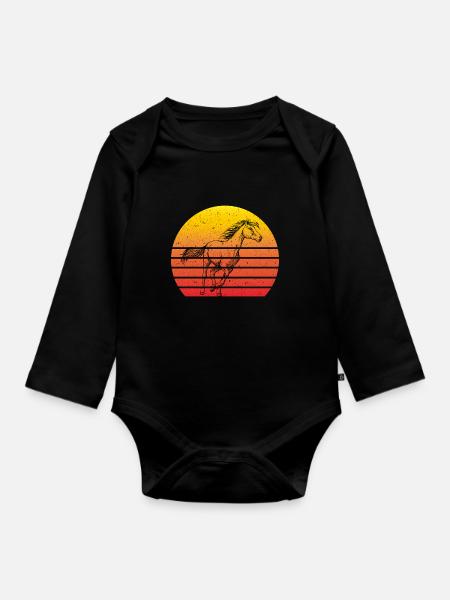 Motif Cheval Rétro Coucher de soleil - Body Bébé bio manches longues - noir