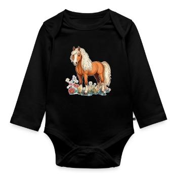 Pferd auf Wiese - Baby Bio-Langarm-Body - Schwarz - Vorne