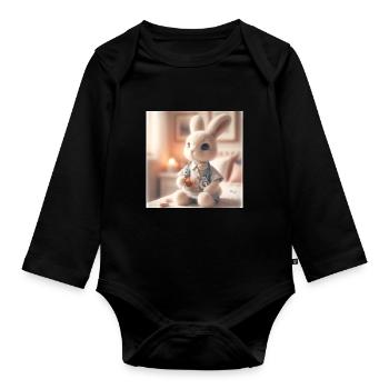 Mignon lapin docteur en vêtements chirurgicaux - Body Bébé bio manches longues - noir - Devant