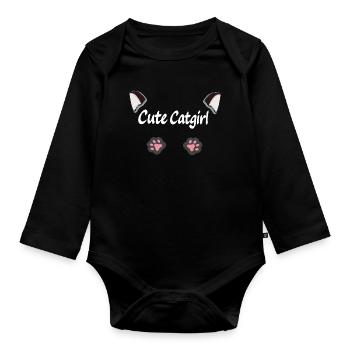 cute Cat girl, Ohren, tier tatzen - Baby Bio-Langarm-Body - Schwarz - Vorne