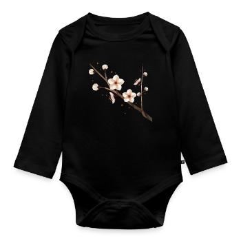 Plum blossom branch – delicate elegance in spring - Organic Longsleeve Baby Bodysuit - black - Front