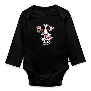 Vache avec cœur - Body Bébé bio manches longues - noir - Devant
