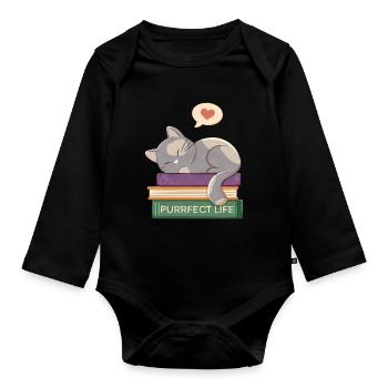 Chat et livres - Purrfect life - Body Bébé bio manches longues - noir - Devant