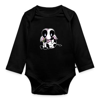 Sad cow - Organic Longsleeve Baby Bodysuit - black - Front