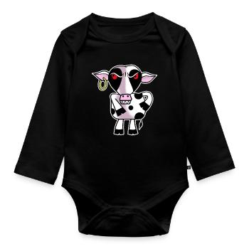 Angry cow - Organic Longsleeve Baby Bodysuit - black - Front