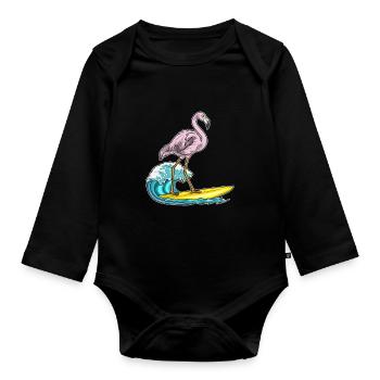 Flamingo Surfen Surfbrett Sommer - Baby Bio-Langarm-Body - Schwarz - Vorne