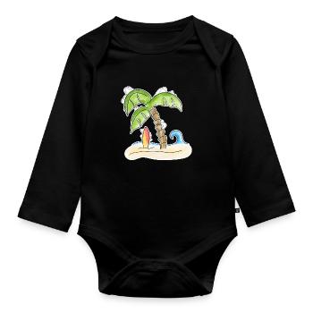 Surfbrett unter Palme - Baby Bio-Langarm-Body - Schwarz - Vorne