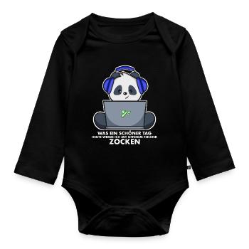 Panda Gamer - schönes Wetter - Baby Bio-Langarm-Body - Schwarz - Vorne