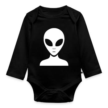 Minimalist Alien Portrait Silhouette - Organic Longsleeve Baby Bodysuit - black - Front