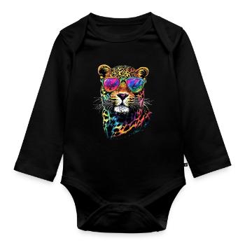 Leopard Panther Raubkatze Katze Panter Leoparden - Baby Bio-Langarm-Body - Schwarz - Vorne