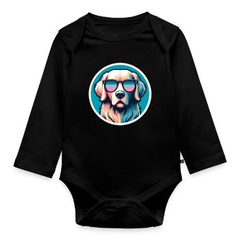 Golden Retriever with Sunglasses in Pastel - Organic Longsleeve Baby Bodysuit - black - Front