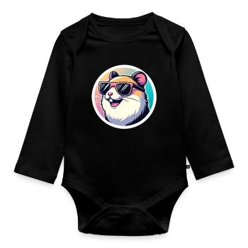 Hamster with sunglasses in pastel - Organic Longsleeve Baby Bodysuit - black - Front