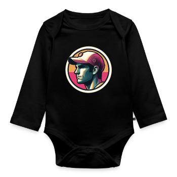Man with tennis cap in pastel - Organic Longsleeve Baby Bodysuit - black - Front