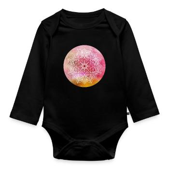 Yoga Mandala Concentration Pink Watercolor Namaste - Organic Longsleeve Baby Bodysuit - black - Front
