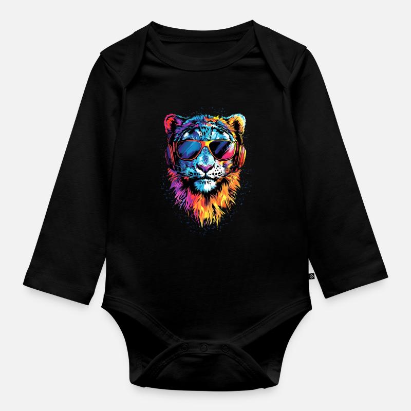 Schneeleopard Panther Raubkatze Großkatze Leopard - Baby Bio-Langarm-Body - Schwarz