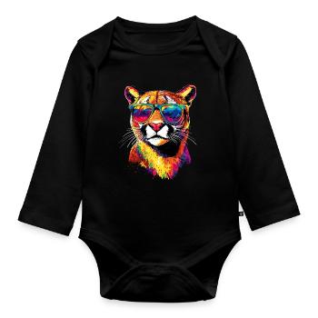 Panthère léopard gros chat mignon gros chat chats - Body Bébé bio manches longues - noir - Devant