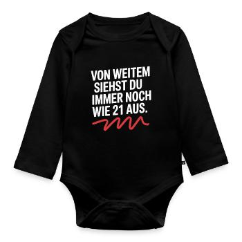 De loin, tu as l’air d’avoir 21 ans d’une fête d’anniversaire - Body Bébé bio manches longues - noir - Devant