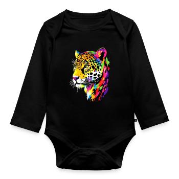 Jaguar Raubkatze Panther Wilde Katze Süßer Jaguar - Baby Bio-Langarm-Body - Schwarz - Vorne
