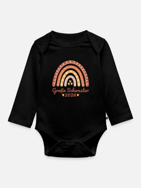 Große Schwester 2026 Regenbogen - Baby Bio-Langarm-Body - Schwarz