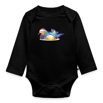 Colourful mandarin duck on the water – colourful elegance - Organic Longsleeve Baby Bodysuit - black - Front