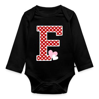 Buchstabe F Herz - Baby Bio-Langarm-Body - Schwarz - Vorne