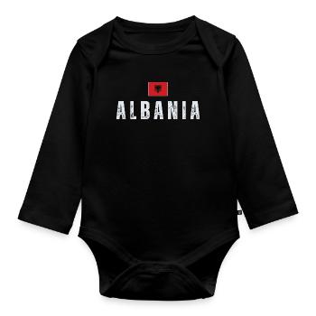 Albanische Flagge, Albanischer Stolz - Baby Bio-Langarm-Body - Schwarz - Vorne