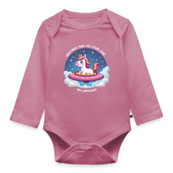 Unicorn from space - Organic Longsleeve Baby Bodysuit - mauve - Front