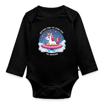 Licorne vue de l’espace - Body Bébé bio manches longues - noir - Devant