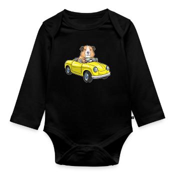 Meerschweinchen Auto - Baby Bio-Langarm-Body - Schwarz - Vorne