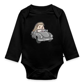 Hedgehog Car - Organic Longsleeve Baby Bodysuit - black - Front