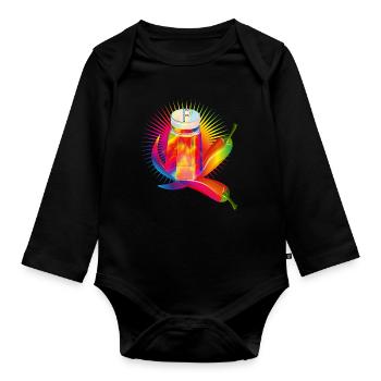 Bunter Pfefferstreuer mit scharfen Chilis - Baby Bio-Langarm-Body - Schwarz - Vorne
