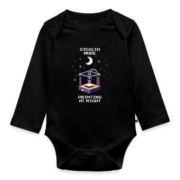 Stealth Mode: Night Printing | 3D Printing Print Bed - Organic Longsleeve Baby Bodysuit - black - Front