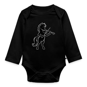 Horse with Violin for Violinists and Violinists - Organic Longsleeve Baby Bodysuit - black - Front