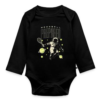 Tennis Moon Ball Player Shirt - Organic Longsleeve Baby Bodysuit - black - Front