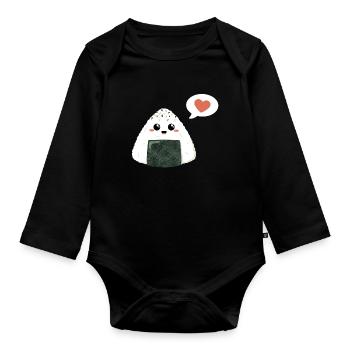 Kawaii Onigiri mit Herz - Baby Bio-Langarm-Body - Schwarz - Vorne