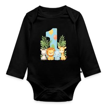 Jungle Animals Cadeau d’anniversaire d’un an pour les enfants - Body Bébé bio manches longues - noir - Devant