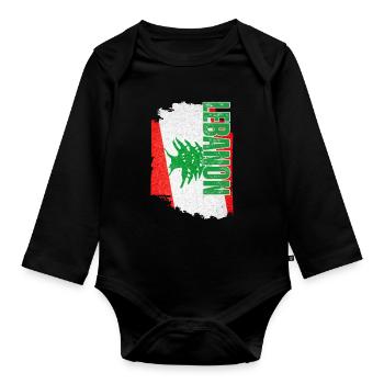 Vertikale Libanon-Flagge, Ich liebe den Libanon - Baby Bio-Langarm-Body - Schwarz - Vorne