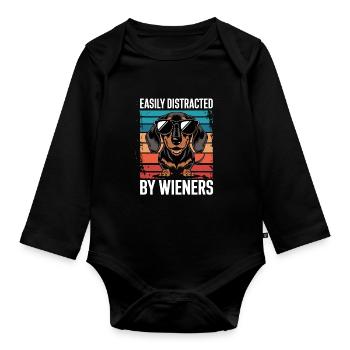 Easily Distracted By Wieners Hund Vintage Stil - Baby Bio-Langarm-Body - Schwarz - Vorne