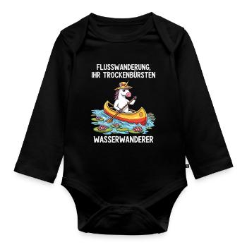 Einhorn Kanufahrt - Baby Bio-Langarm-Body - Schwarz - Vorne