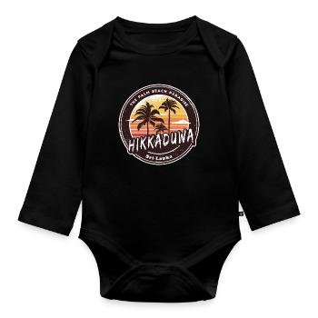Hikkaduwa Beach Sri Lanka Palmiers Design - Body Bébé bio manches longues - noir - Devant